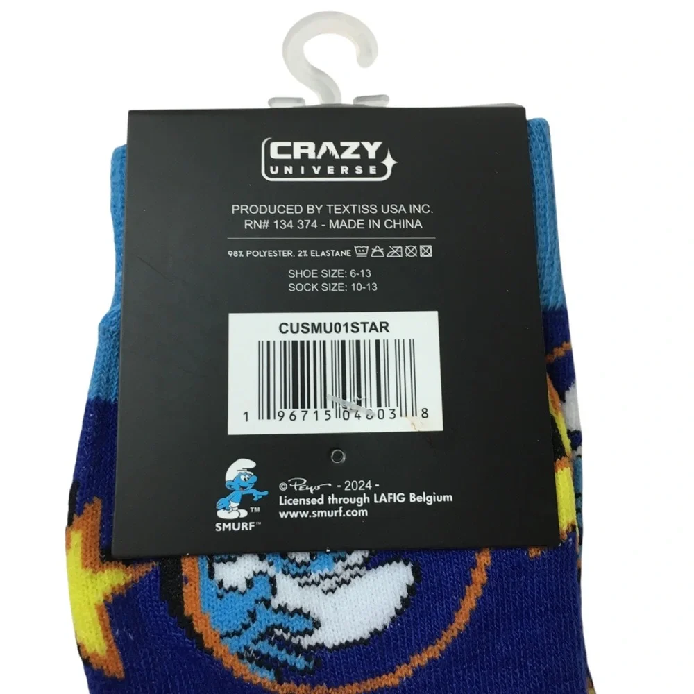 The Smurfs Crew Socks Adult Shoe Size 6-13 Cartoon Novelty Gift 1 Pair NWT
